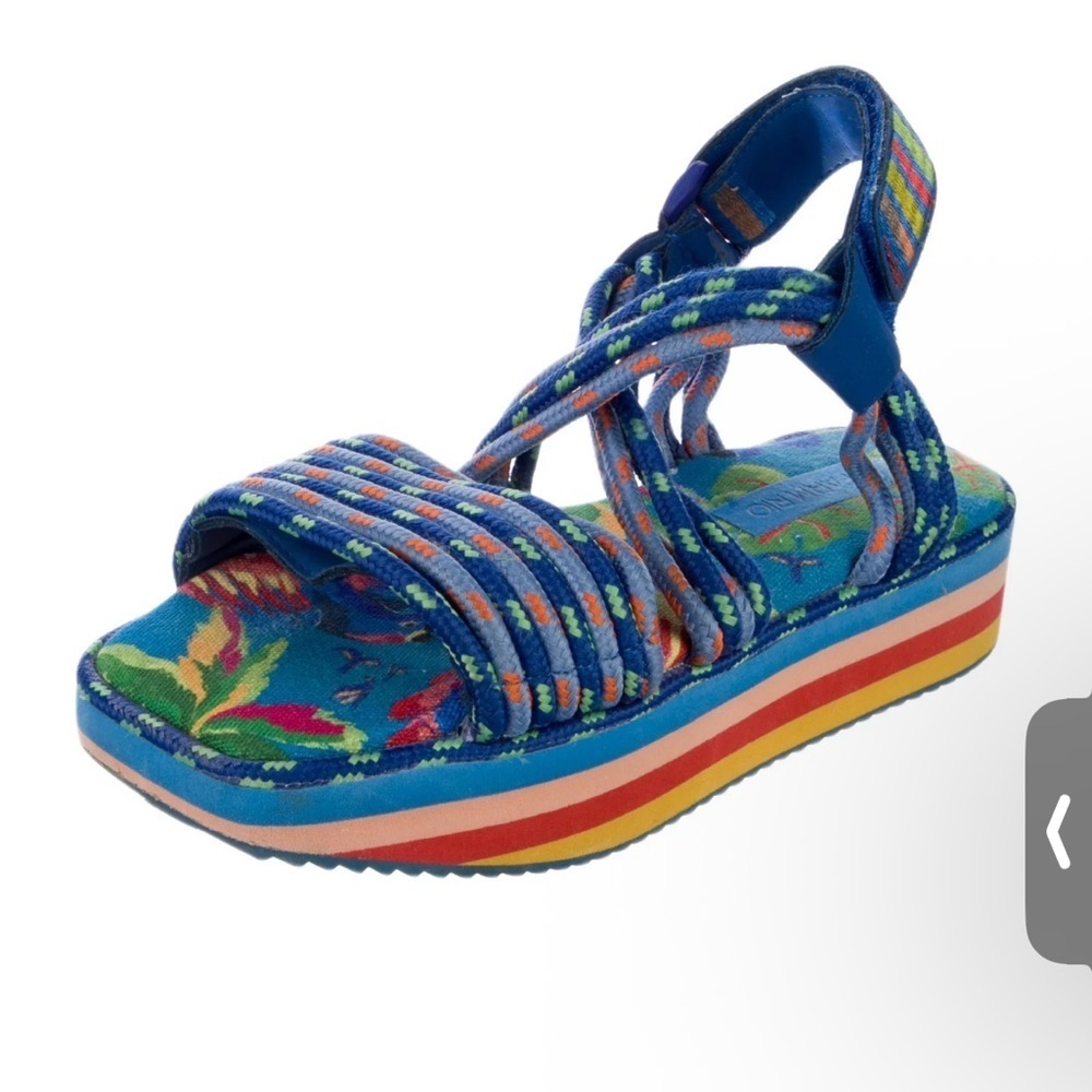 Farm Rio Blue Macaw rainbow Platform Sandals tropical cross cross straps Size 6 - Picture 12 of 12